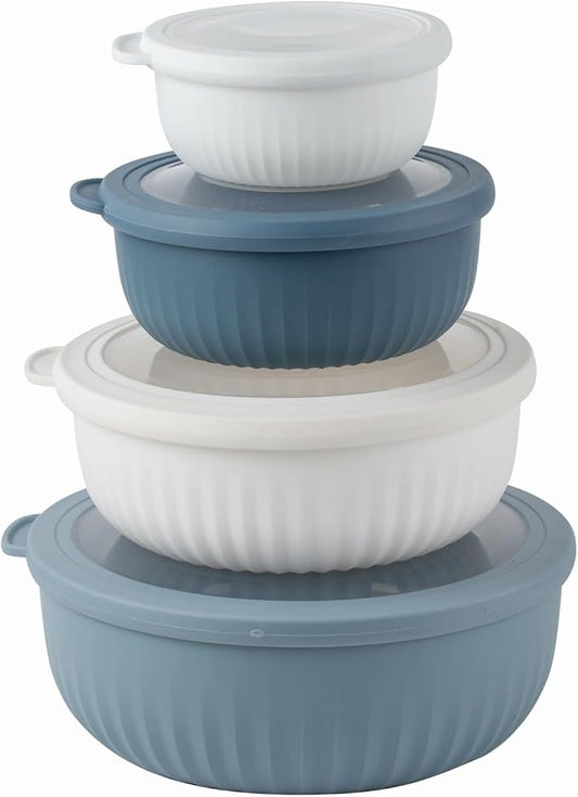 COOK WITH COLOR Prep Bowls with Lids- Wide and Deep Nesting Plastic Small Mixing Bowl Set with Lids, 8 Piece Set - Wide Bowls, Blue/Grey