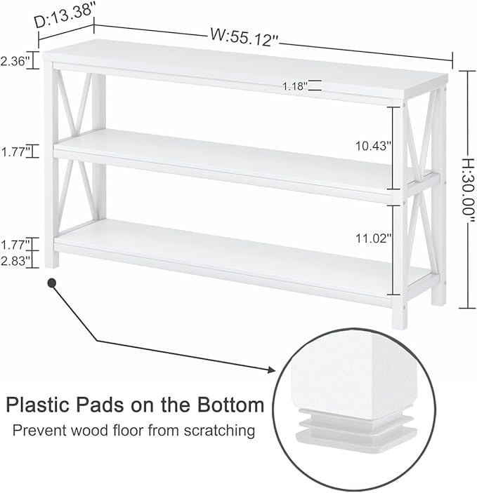FATORRI Console Table for Entryway, Long Sofa Table with 3 Tier Shelves, Modern White Hallway Tables for Living Room (55 Inch, White Oak)