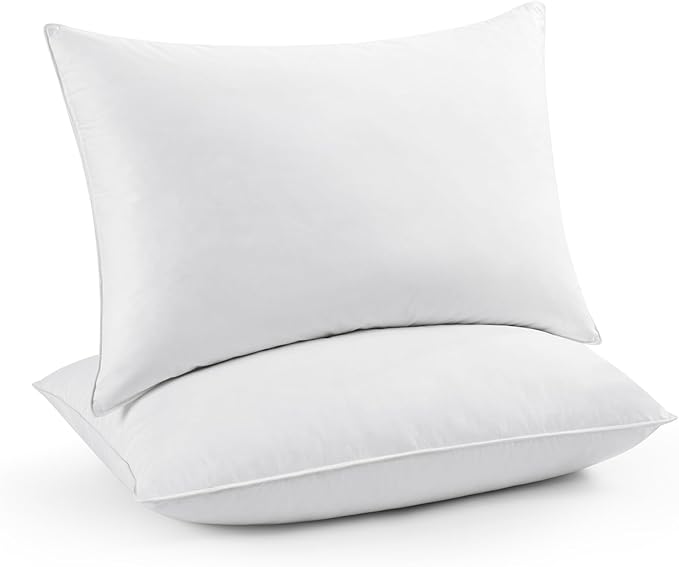 puredown® Natural Down Feather Pillows, King Bed Pillows for Sleeping Set of 2, Grand Hotel Pillows with Cotton Fabric Cover (Pack of 2)