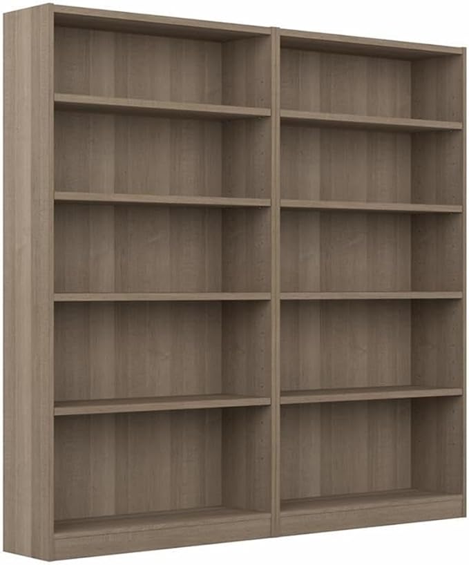 Pemberly Row Tall 5 Shelf Bookcase in Ash Gray (Set of 2) - Engineered Wood