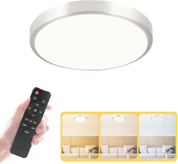 LED Flush Mount Ceiling Light Fixture with Remote Control，8 Inch 18W Close to Ceiling Lights for Kitchen,Bedroom,Laundry,Dimmable 3000K-6500K Light Color Adjustable