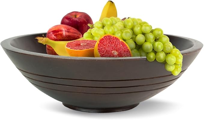 Folkulture Wooden Fruit Bowl for Kitchen Counter | 11" Large Premium Eco Friendly Banana Fruit Basket for Kitchen | Mango Wood Bowl, Black Fruit Bowl for Table Decor, Centerpiece for Dining