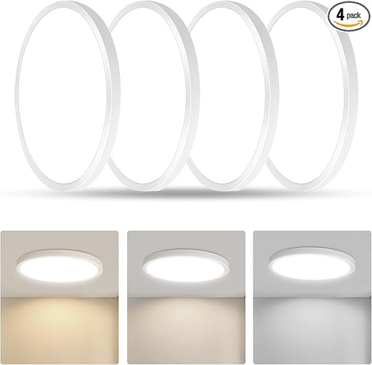 Led Flush Mount Ceiling Light,9 Inch 18w 1860lm,3000k/4000k/6000k 3CCT Selectable, Round Modern Flat Panel Super Slim Led Ceiling Light,for Living Dining Kitchen Bedroom Room (4Pack-White)