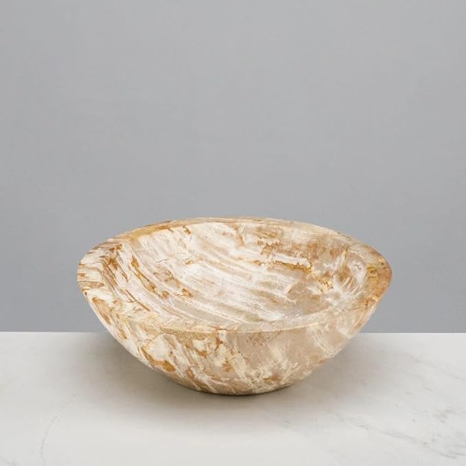 KALIFANO - 9" Brown Small Petrified Wood Bowl, Hand-carved, Timeless, Unique, and Elegant Decor Accent, Office or Home Decor
