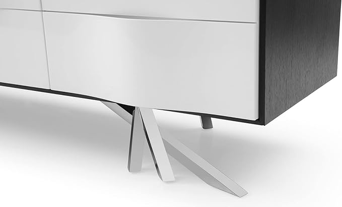 ZURI Furniture 86.6" Wide Modern Vinson TV Stand Smooth Black Oak Glossy and White Lacquer Paneling