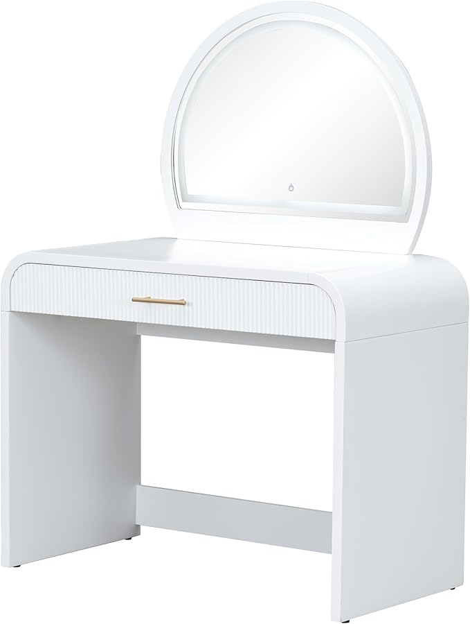Makeup Vanity Desk with Mirror Touch Screen Lighted Mirror, Dressing Table with Storage Drawer for Bedroom
