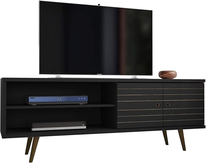 Manhattan Comfort Liberty Mid Century Modern TV Stand for Televisions up to 60 Inches, Bedroom and Living Room Entertainment Center with Storage, Shelves, and Cabinet, 63" Wide, Black