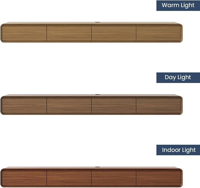 Fully-Assembled Minimalist Floating TV Stand, Modern Wall-Mounted Entertainment Center with 4 Flip-Down Cabinet Doors, Solid Wood Media Console, Walnut Veneer, 94"