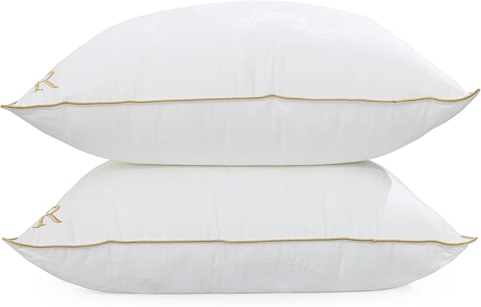 Royal Therapy Pillows Queen Size Set of 2 - Pillows, Side Sleeper Pillow - Adjustable Alternative Down Pillow, Bed Pillows, Sophisticated Design & Gold Piping