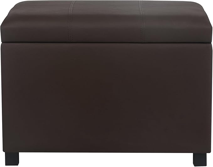 Asense 24'' Small Square Ottoman with Lift Off Lid, Storage Cube Leather Ottoman for Foot Rest, Footstool for Dorm, Living Room, Bedroom,Espresso Brown
