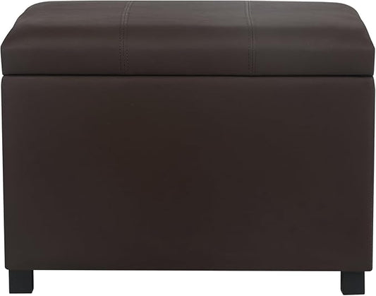 Asense 24'' Small Square Ottoman with Lift Off Lid, Storage Cube Leather Ottoman for Foot Rest, Footstool for Dorm, Living Room, Bedroom,Espresso Brown