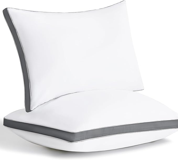 CozyLux Pillows King Size Set of 2, Soft Supportive 3D Down Alternative Bed Pillow for Sleeping 2 Pack Dark Grey, Luxury Hotel Quality Gusseted Bedding Pillows for Back, Stomach or Side Sleepers 18x34