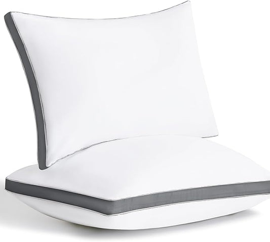 CozyLux Pillows King Size Set of 2, Soft Supportive 3D Down Alternative Bed Pillow for Sleeping 2 Pack Dark Grey, Luxury Hotel Quality Gusseted Bedding Pillows for Back, Stomach or Side Sleepers 18x34