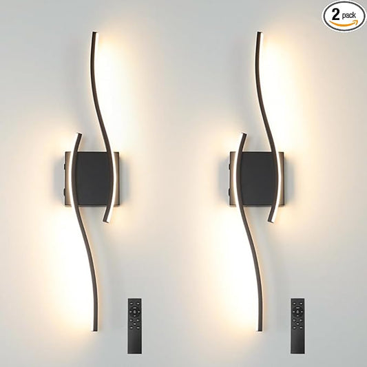 Modern Battery Operated Wall Sconce Set of 2, Black Dimmable LED Wall Light with Remote Control, 3CCT Adjustable, Timer& Memory Function, Wireless Wall Light for TV Wall Living Room Bedroom