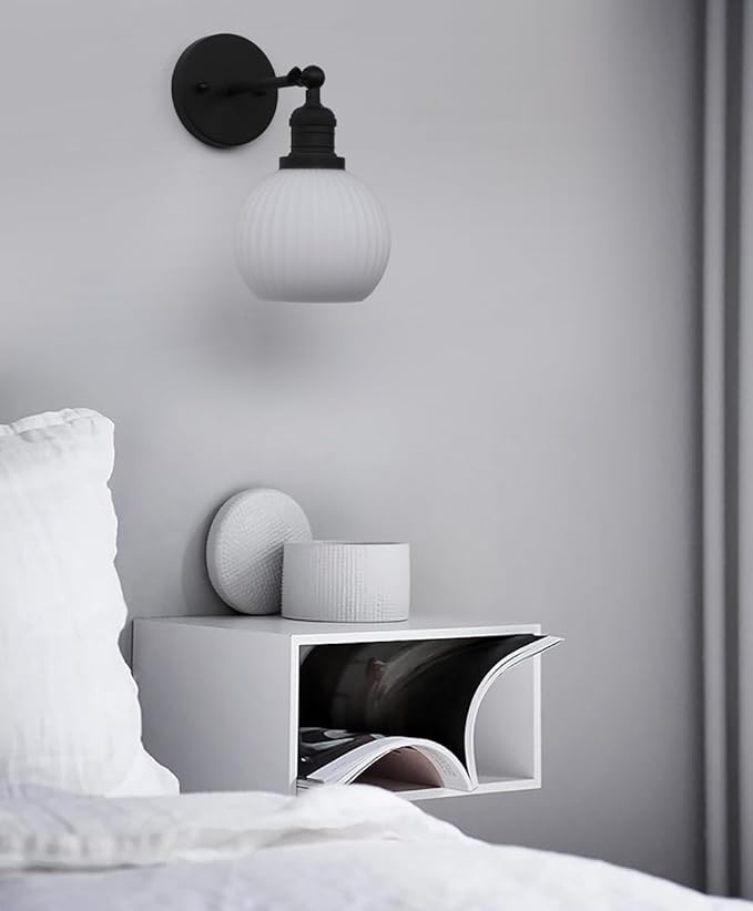 Vintage Wall Sconce 1-Light with Milk White Glass Globe Shade, Hardwired Modern Indoor Wall Mounted Lamp Fixture for Farmhouse Living Room Bedroom Bathroom