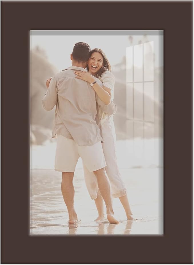 Renditions Gallery 4x6 inch Picture Frame High-end Modern Style, Made of Solid Wood and High Definition Glass Ready for Wall and Tabletop Photo Display, Brown Frame