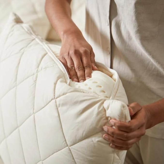 WOOLROOM All Natural Latex Bed Pillow Queen Size - Pressure Relieving Latex Pillow - Molds to Your Head - Encased in Handcrafted Traceable Machine Washable British Wool Organic Cotton Champagne Cover