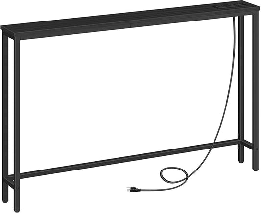 HOOBRO 47.2" Skinny Console Table with Power Outlets, 5.9" Behind Couch Table with Charging Station, Narrow Sofa Table, Long and Thin Table for Entryway, Living Room, Black BB15XG01G1