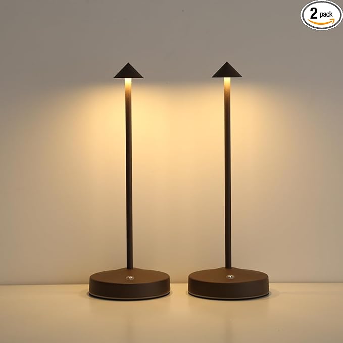 Rechargeable Cordless Lamps,3000mAh Battery Operated Table Lamp,Portable LED Touch 2 Levels Brightness Dimmable Bar Lamp,Battery Powered Lamps for Bars,Restaurant,Living Room(2 Pack,Rust)