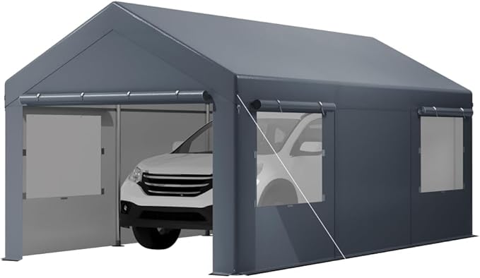 12X20 Ft Heavy Duty Carport Canopy, Portable Garage, Car Tents, Easy to Assemble, Reinforced Structure, with Hanging Edge, Applicable to Car, Bike, Boat, Party (Gray)