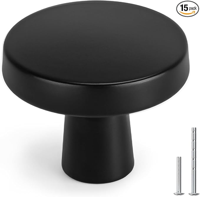 homdiy 15 Pack Black Cabinet Knobs Round Matte Kitchen Handles Zinc Alloy Metal Hardware for Dresser Drawer Desk Cupboard