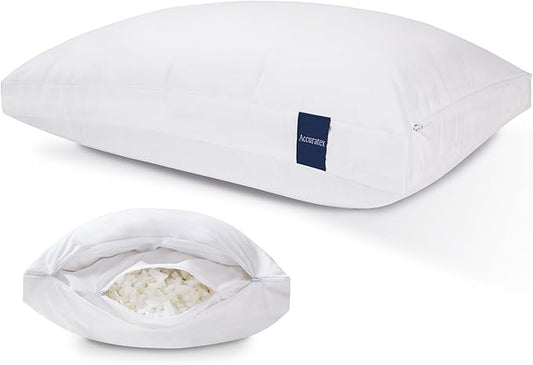 ACCURATEX Hybrid Pillow for Sleeping, Adjustable Shredded Memory Foam Pillow Core with Fluffy Down Alternative Fill Removable Cotton Cover,for Side,Back,Stomach Sleepers,Standard Size