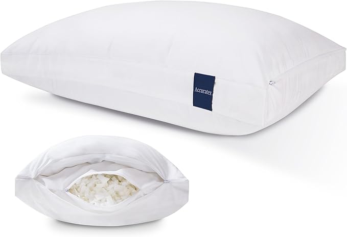 ACCURATEX Hybrid Pillow for Sleeping, Adjustable Shredded Memory Foam Pillow Core with Fluffy Down Alternative Fill Removable Cotton Cover,for Side,Back,Stomach Sleepers,Queen Size