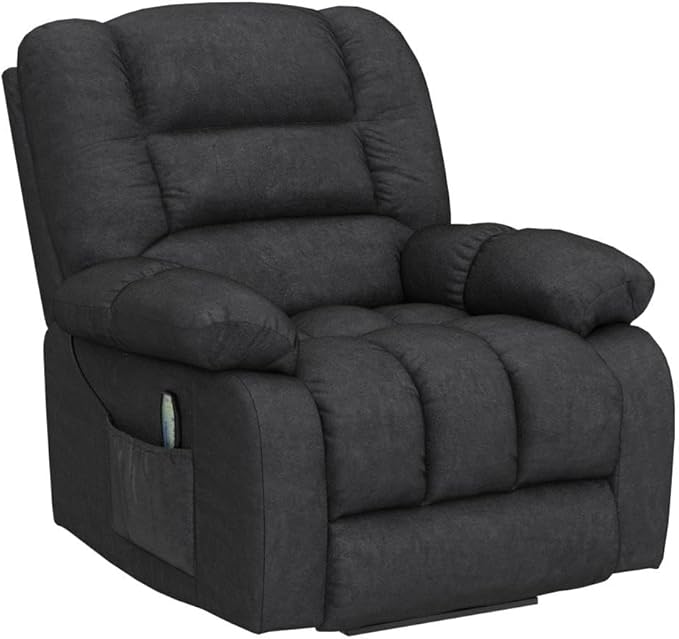 ANJHOME Overstuffed Massage Recliner Chairs with Heat and Vibration, Soft Fabric Single Manual Reclining Chair for Living Room Bedroom (Grey)