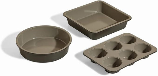 Our Place Wonder Oven Baker’s Kit – 3-Piece Toxin-Free Ceramic Nonstick Bakeware Set (8” Round, 8” Square, 6-Cup Muffin Pan) - Oven-Safe up to 450°F - Char