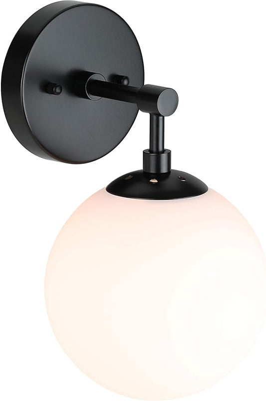 XiNBEi Lighting Wall Light 1 Light Vintage Wall Sconce with Globe Glass, Bathroom Vanity Light in Matte Black for Bathroom & Bedroom XB-W1211-MBK