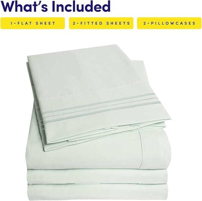 1500 Supreme Collection Extra Soft Split King Sheets Set, Mint - Luxury Bed Sheets Set with Deep Pocket Wrinkle Free Bedding, Over 40 Colors, Split King Size, Mint