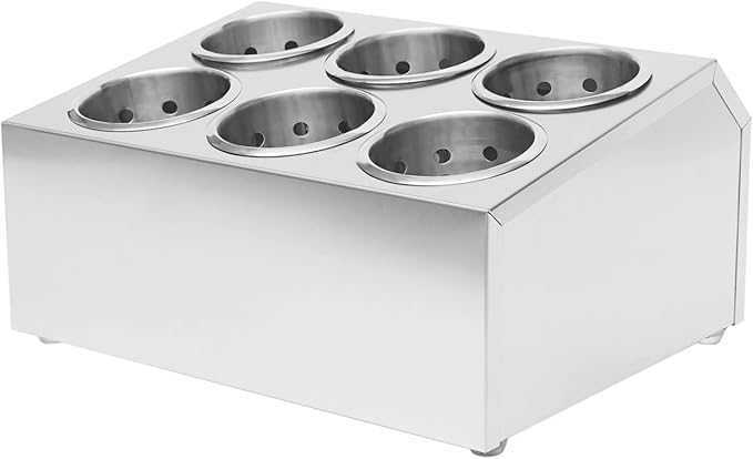 DYNAMI 6-Compartment Stainless Steel Utensil Holder,Commercial Perforated Silverware Holder,Cylinder Silverware Utensil Holder Flatware Organizer Countertop,for Restaurant Kitchen(6-Compartment)