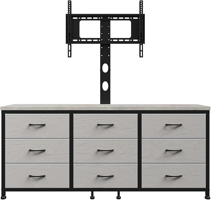 TV Stand with Mount for 32/55/65/75/85 inch TVs, Entertainment Center with 9 Fabric Drawers Dresser Storage, Height Adjustable Media Console