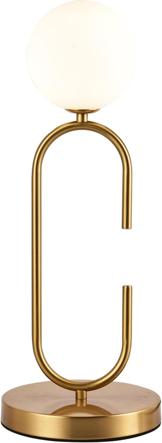 Mid Century C-Shape Table Lamp Gold 2-Light Globe Dimmable Table Lamp with Milk White Glass Gold Nightstand Lamp for Bedroom Bedside,G9 Bulb(Not Included)