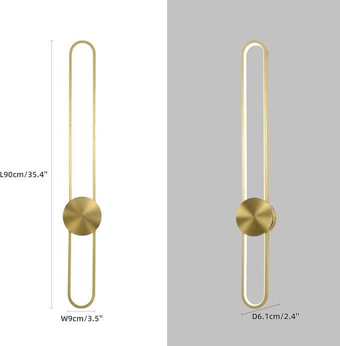 JAYMP Modern Wall Sconce 4000K Dimmable LED Wall Light Fixture, Hardwired Wall Lamp for Living Room, Dining Room, Bedroom, Hallway, Lobby, Entryway, 1 Pack (Brushed Gold, H90cm/35.4inch)