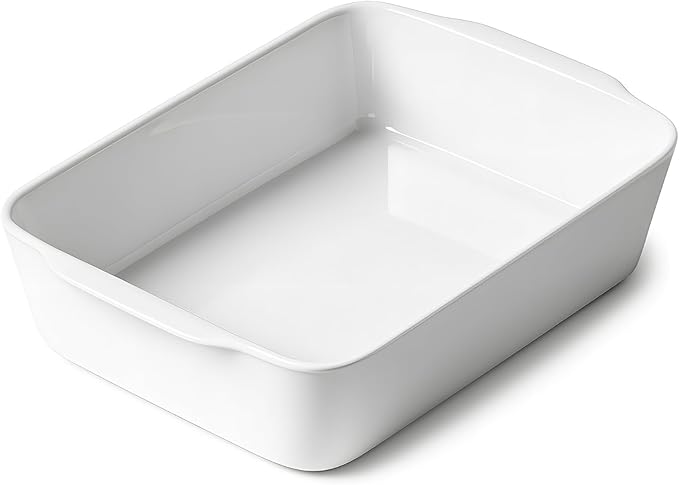 3.3 QT Ceramic Baking Dish, White Casserole Dish，Lasagna Pan for Oven, Bakeware for Baking, Kitchen Decor, Microwave Oven Safe, Dinner Party（8.7" x 11.8"）