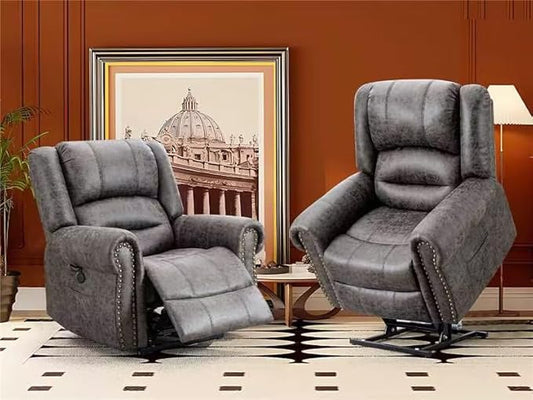 CDCASA Dual Motor Lay Flat Lift Chairs Recliners for Elderly with Massage and Heat, Breathable Leather Infinite Position Large Sleeping Electric Power Lift Chair Recliner, Set of 2, Grey