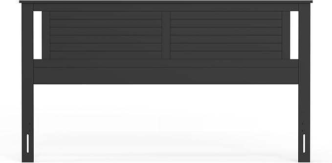 Serene Poplar Wood King Headboard, Modern Farmhouse Panel with Horizontal Scoring, King Size Headboard in Black, Casual Coastal Style, Easy Assembly, Quality Materials