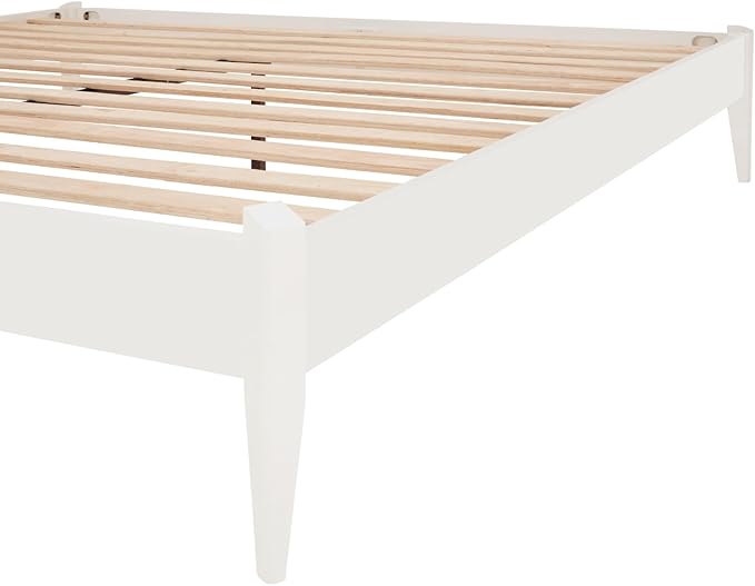 Bme Dinkee Signature Ivory White Queen Bed Frame Without Headboard - Modern & Minimalist Style with Acacia Wood - 12 Strong Wood Slat Support - Easy Assembly - No Box Spring Needed