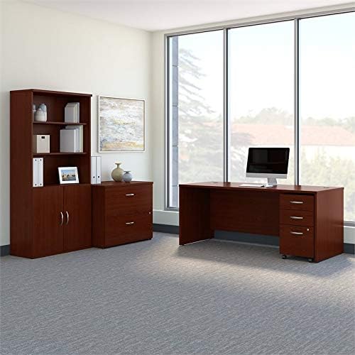 Bush Business Furniture Series C 72W Office Desk with Bookcase and File Cabinets in Mahogany