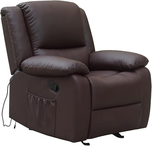 Ella Rhae Massage Leather Recliner Chair with Heat and USB Charging Port (Brown)