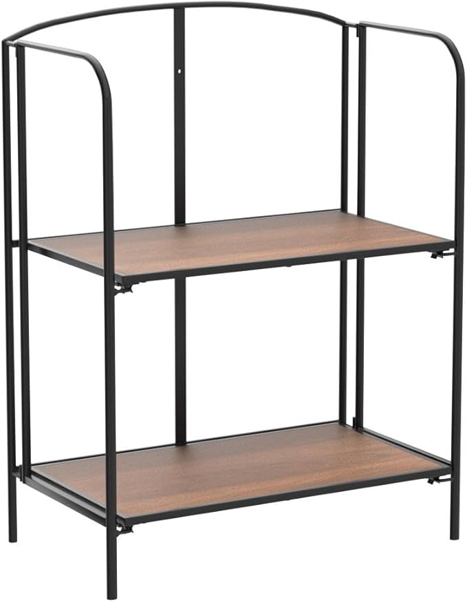 Crofy No Assembly Folding Bookshelf for Living Room, 2 Tier Black Collapsible Book Shelf for Home Office, Portable Bookcase Storage Organizer