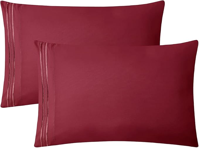 Clara Clark Bed Sheets, Premier 1800 Series 4 Piece Bed Sheet Set, Deep Pocket, Wrinkle, Fade, Stain Resistant, Luxury Soft Bedding Sheets & Pillowcases, California King, Burgundy Red