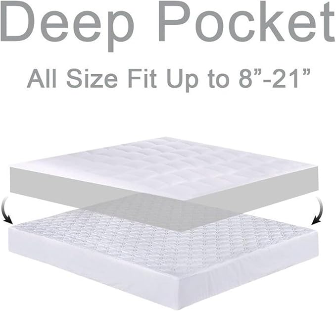 Mattress Topper California King for Back Pain, Extra Thick Mattress Pad Cover, Plush Pillow Top, Deep Elastic Pocket, Navy