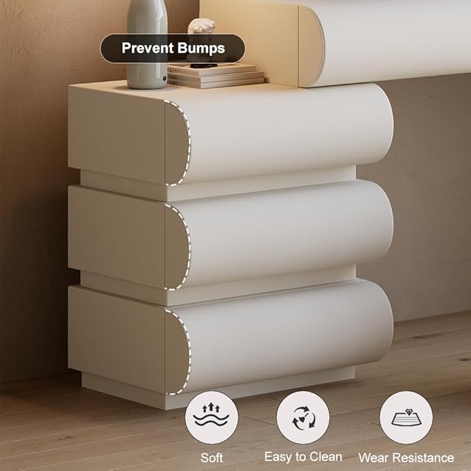 homary White Makeup Vanity Set with LED Mirror and Dressing Stool, Modern PU Leather Dressing Table with Drawers for Bedroom, Ideal for Women Girls (White)