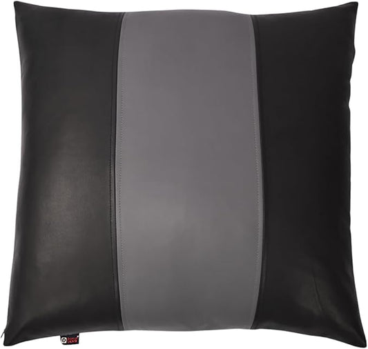 D DOLLY LAMB Lambskin Leather Pillow Cover - Sofa Cushion Case - Decorative Throw Covers for Living Room & Bedroom, 22x22 Inches - Black & Grey Plain