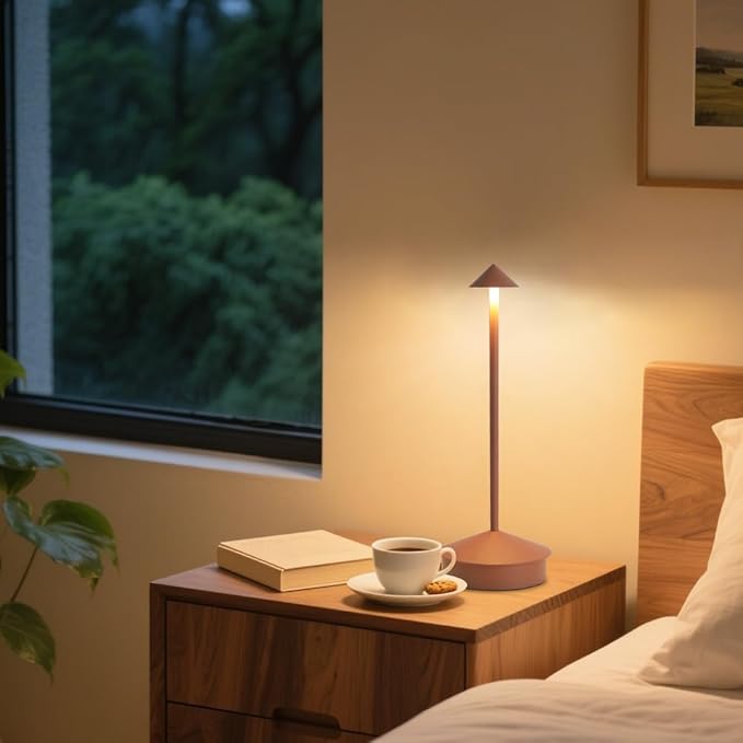 EJQ 2 Pack LED Cordless Table Lamp, Portable 6000mAh Rechargeable Aluminum, Touch Control Outdoor Table Lamp, 3 Color Dimmable Cordless Table Lamps for Restaurant, Patio, Bedroom, Outdoor - Brown