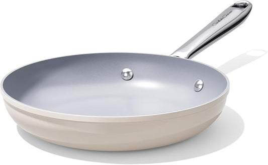 Nonstick Ceramic Frying Pan 8 Inch for Induction Cooktop - Non Toxic, PTFE/PFOA/PFAS Free, Oven & Dishwasher Safe up to 500°F - Non Stick Small Egg Skillet with Stay-Cool Handle - Cream