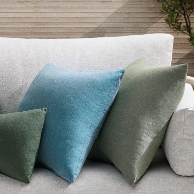 RSH DECOR: Sunbrella Square Throw Pillows Set of 4 | 17" x 17" | Water and Fade-Resistant Performance Fabric | Outdoor Pillow Covers with Down-Alternative Inserts | Canvas Aruba