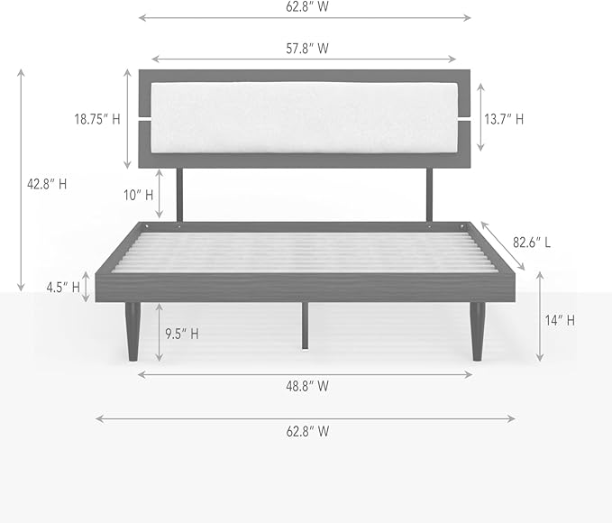 Modern Solid Wood Platform Bed with Adjustable Headboard with Cushion – No Box Spring Needed,Fast Assembly – Queen Size in Walnut